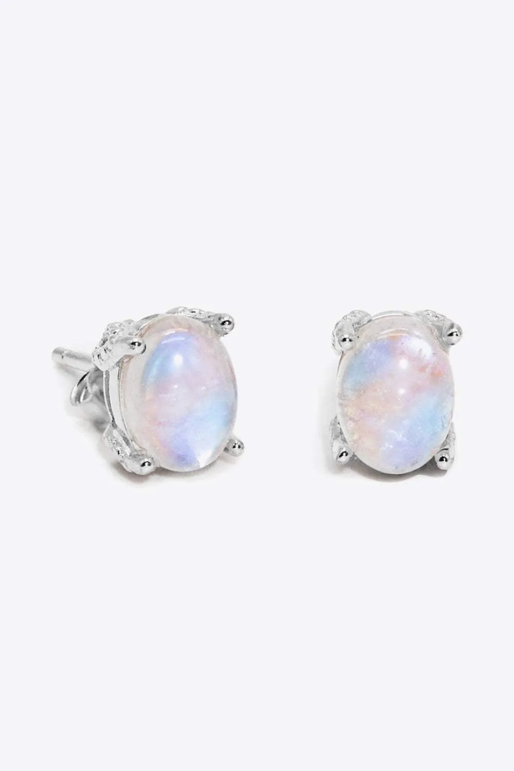 Natural Moonstone 4-Prong Stud Earrings Silver One Size Moonstone - Tophatter Daily Deals